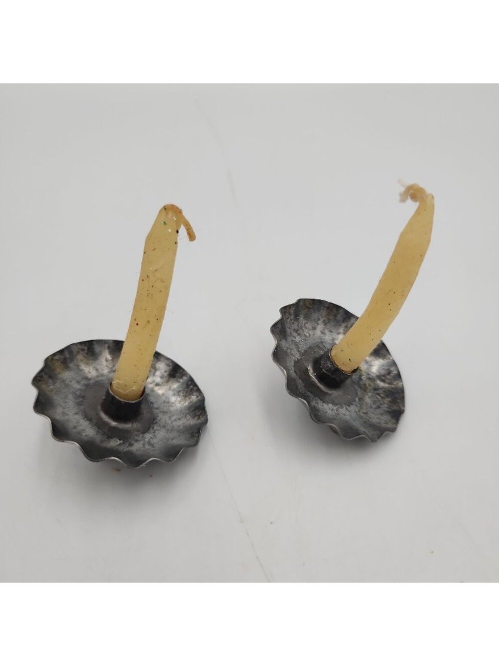 Primitive Crimped Tin Clip On Candle Holders Set of 2 Vintage